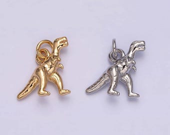 Dije adicional de dinosaurio T-Rex en miniatura bañado en oro de 16 quilates en oro y plata. Colgante de dinosaurio 3D, accesorio para pulsera y collar / ac1125 ac1126