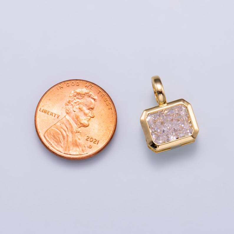 14k gold filled Clear Cz Eye Rectangle Oval bezel Charm Geometric pendant for Drop Jewelry Collar Cord Necklace Supply | Charms-751 image 6
