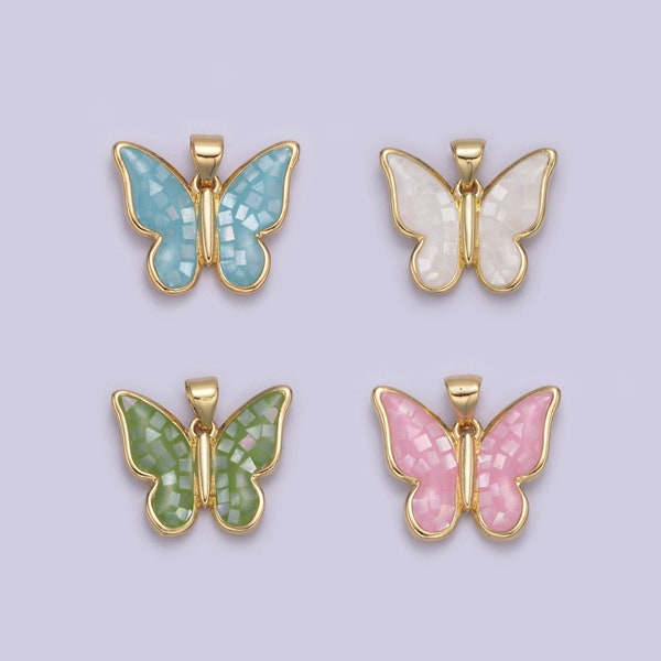 White / Pink / Blue / Green Opal Mariposa Butterfly Charm for Necklace, Dainty Butterfly Pendant for Jewelry Making Supply in Gold Filled