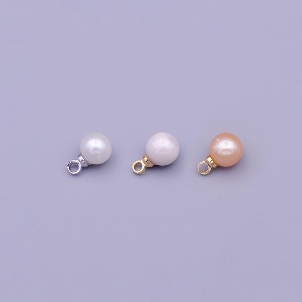 1x Small Fresh Water Pearl Gold 6 mm Real Pearl Mini Charm Minimalist Bracelet Necklace Earring Enhancer Charm Pendant C197