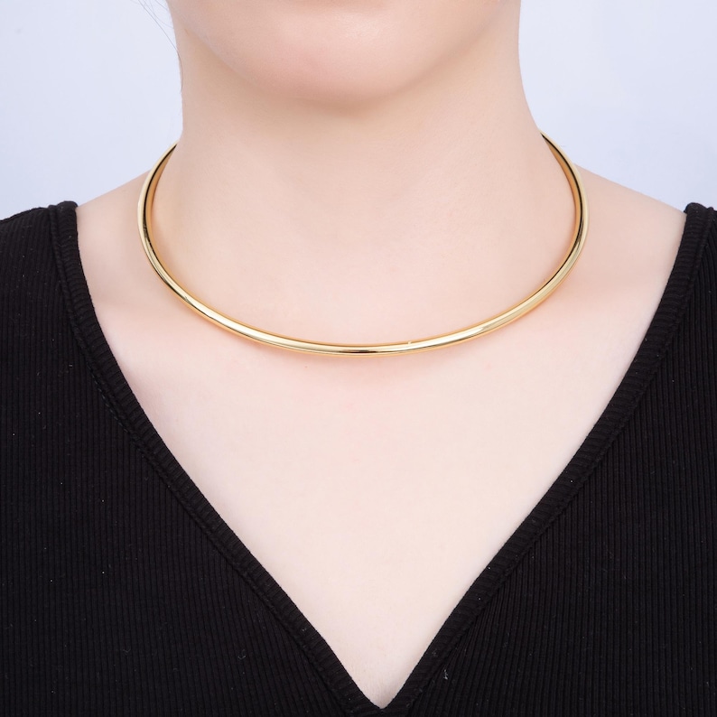 Minimalistiskt tjockt guldpläterat chokerhalsband starkt manschetthalsband för personliga charmpärlor smycken WA-4277 CHARMS-00750-752 bild 2