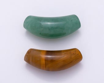 28mm x 12mm Tiger Eye, Aventurine Gemstone Slide Curved Tube Pendant for DIY Minimalist Jewelry Making Supply Custom Necklace | Beads-00529
