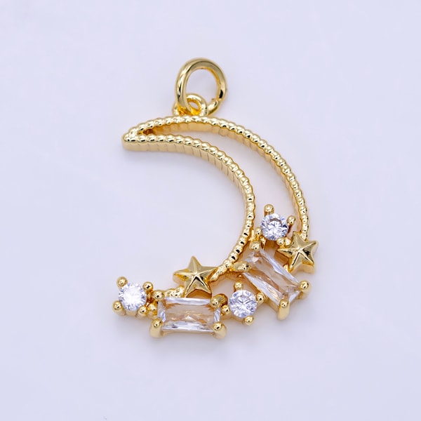 24K Gold Filled Celestial Charm Open Moon Charm Crescent Moon Star Charm for Minimalist Jewelry Design D037