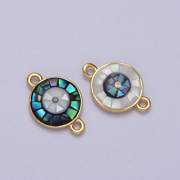 Conector de pingente de olho grego banhado a ouro para pulseira, conector de elo com argola dupla, pingente de olho de opala y666