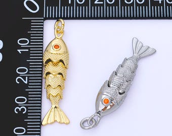 14K Gold Filled 9mm Orange Round CZ Under the Sea Fish Moveable Animals Charm | AF1525 AF1526