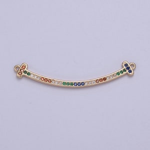 CZ Curved Pendant Bent Bar Connector 16k Gold Filled Multi Color CZ Curved Link Bar Connector Y-428