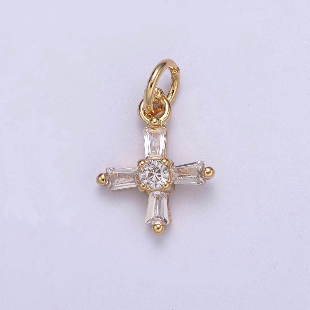 Mini Cross Charms With Baguette CZ 24k Gold Filled Cross - Etsy
