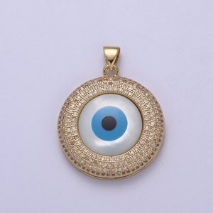 Evil Eye Charm with CZ Crystal Round Pendant, 24K Gold Filled Eye Protection Charm for Bracelet Necklace Pendant Findings for Jewelry Making