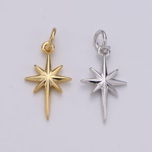 Dainty gold  north star charm necklace, bethlehem star pendant in silver celestial jewelry making supply, chgf-1478, 1479