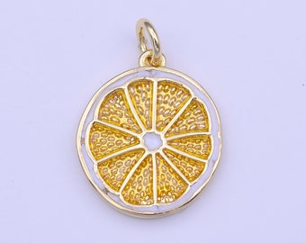 Pendentif en or avec breloque fruit orange tranché en émail avec breloque citron jaune pour collier, composant d'approvisionnement C694