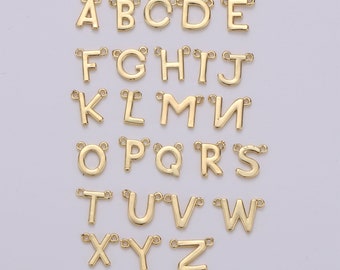 Gold Letter Charms, Personalized Charm, Initial Bracelet Connector, Mini Pendant Charms for Necklace Alphabet 9x11mm ALPH-10 , A-132