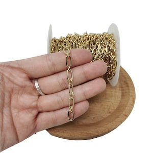 Gold Rolo Kabelkette lose Kette, Gliederkette Rolo längliche Kette, Großrollenkette für Schmuckherstellung, 4