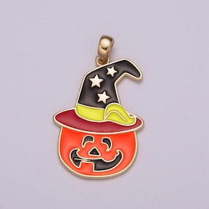 Halloween jack o lantern pumpkin charm, witch hat charms, enamel charm for necklace scary funny halloween inspired