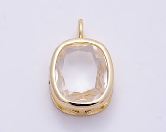 16K Gold Filled 18mm Clear CZ Rounded Oval Baguette Solitaire Bezel Pendant DIY Wedding Necklace Jewelry Making Supply | Charms-01373