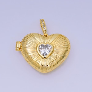 Cubic Heart Sunburst Locket Pendants Photo Locket Charm for Necklace bracelet in 24k gold filled Supply AA-1509