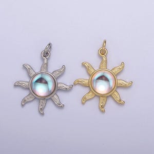 Rainbow moonstone sun pendant in gold/silver june birthstone bohemian celestial jewelry | diy fashion charm add on necklace bracelet | n-757