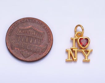 Mini Red Heart Cz Gold New York Charm I Love Ny Minimalist