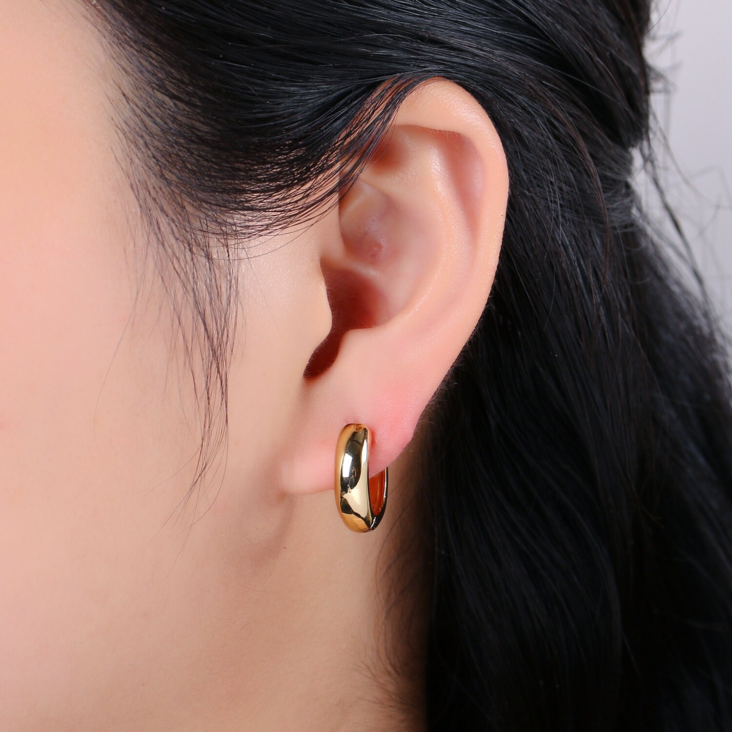 1 Pair Tiny Round One Touch Earring Thick Round Hoop Jewelry - Etsy