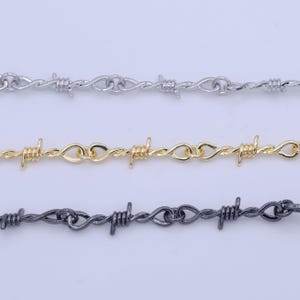 Vente en gros chaîne en fil de fer barbelé par mètre au design gothique 32,7 mm x 9,6 mm or, argent, noir - roll-1004
