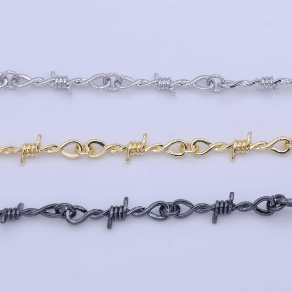 Barbed wire chain by yard gothic designed 32.7mm x 9.6mm gold, silver, black wholesale roll chain - roll-1004