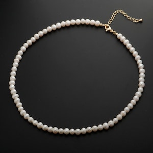 6 mm (w)15&quot; (l)+2&quot; extender White Baroque Pearl Choker Necklace,Fresh Water Mother of Pearl Chain Necklace Beaded Gold Clasp WA-333