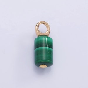 Pendentif Malachite En Or 14 Carats - Or Jaune Massif - Cylindre - Occasion