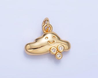 Dije de nube infantil con forma de gota de lluvia y circonita cúbica bañada en oro de 24 quilates con cara feliz y dibujos animados / W017