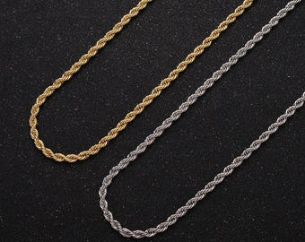14k gold filed unisex chain necklace, rope chain necklace gold twist chain, 3mm rope chain 18 or 19.5 inch necklace wa-1520