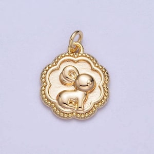 Gold clouds little rabbit pendant, 16k gold filled decorative beaded edge cute bunny cloud bubble charm | y-371
