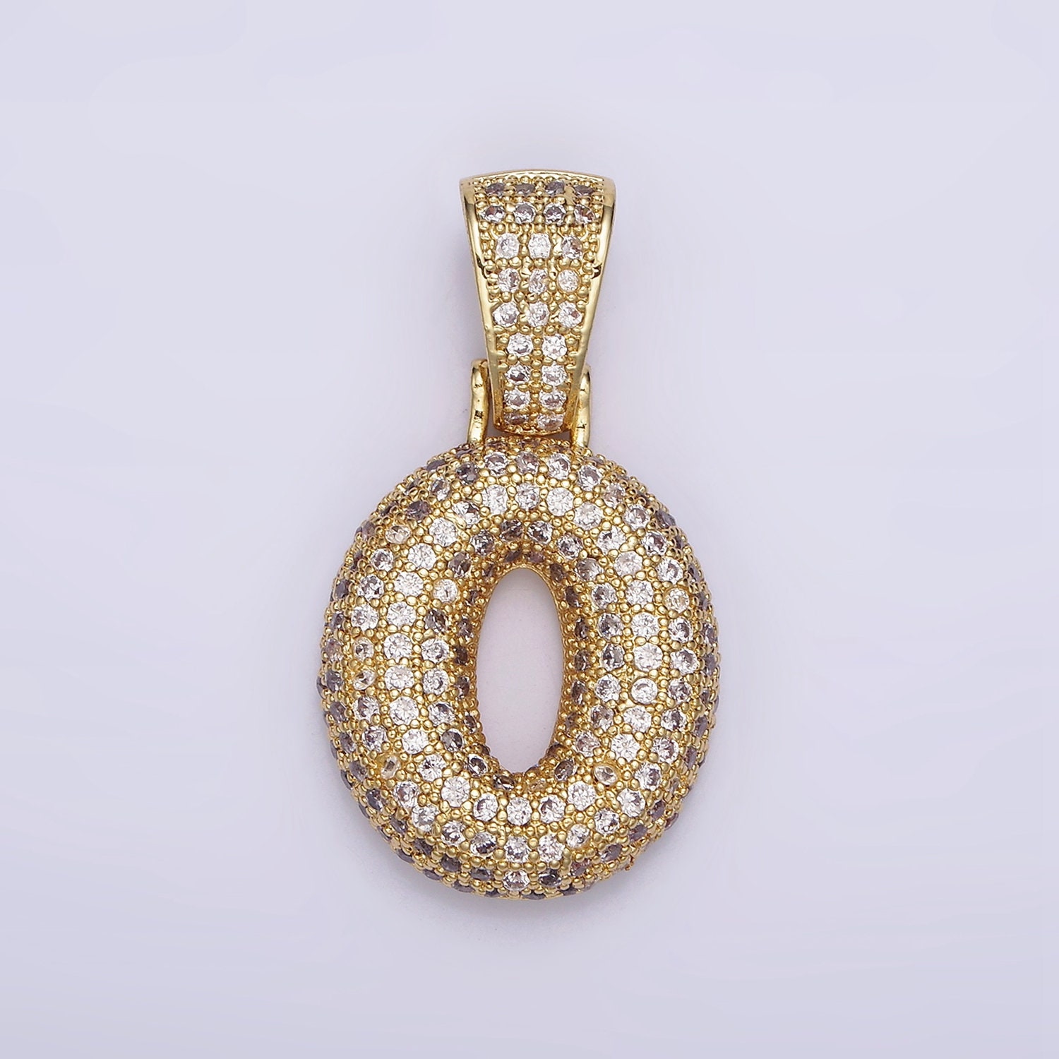 Gold Bubble Number Pendant, Hip Hop Bubble Number CZ Pendant