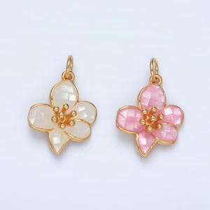 24k gold filled plumeria hawaiian flower charm pink white shell tropical flower pendant, small hibiscus charm for bracelet necklace ag877