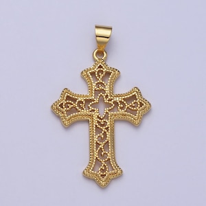 Gold Ornate Cross Pendant for Necklace Rosarry Component Religious Jewelry Making Supply H-412