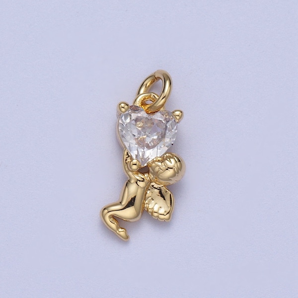 Mini Gold Cherub pendant Little Angel Necklace Charm Heart Cubic Cz Charm Valentine gift Jewelry Findings for Necklace Bracelet Earring c883