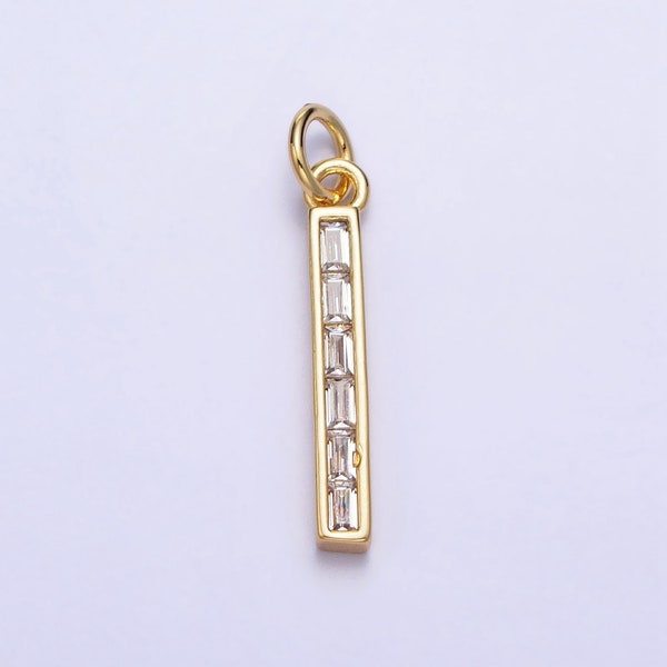 Thin Cubic Zirconia Stick Bar Cubic Zirconia Charms Clear CZ Bar Pendant, Gold Filled over Brass AA213