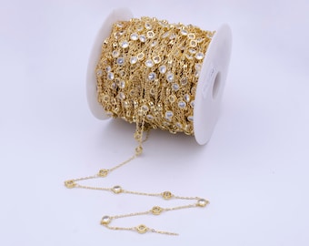 Station Bezel Cut CZ Satellites Chain by Yard Wholesale, Station Chain CZ Cut Chain for Jewelry Making | ROLL-782, -783, -784, -785