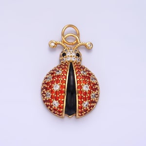 Dainty 14k gold filled ladybug pendant micro pave lady bug charm cute insect animal charm for bracelet necklace component w244