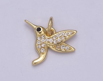 Mini gold hummingbird pendant 14k gold filled bird colibri charm friend minimalist layering necklaces, hummingbird jewelry n-387