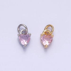 Tiny 16k gold filled heart charms cubic zirconia mini pink cz pendant wholesale bulk diy jewelry findings ac1183