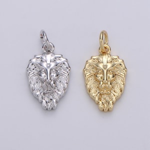 14k gold  lion charm, lion pendant, lion bracelet, lion silver charm, animal charm, nature