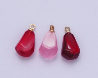 Pomegranate Seed Pendants, Gold Plated Resin Individual Pink, Red, Blood Red Pomegranate Fruit Seeds Charm | X-734, X-753, X-754