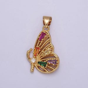 24k gold filled mariposa butterfly pendant with baguette cubic zirconia cz wings, j-340