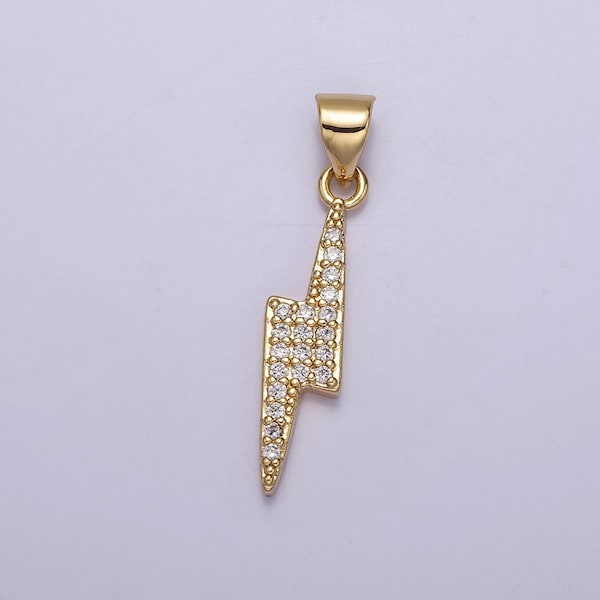 27mmx5mm Mini Lightning Bolt Pendant Charm, Micro Pave Cubic Zirconia CZ Thunder Charm For Jewelry Necklace Making, J-345