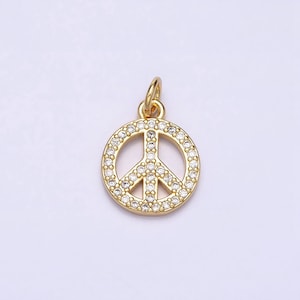 Dainty Gold Peace Sign Symbol 16k Gold Filled Peace Pendant Cubic Zirconia Jewelry Findings Handmade Necklace Bracelet Supply AC1325