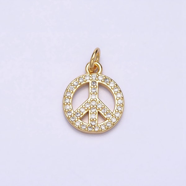 Dainty Gold Peace Sign Symbol 16k Gold Filled Peace Pendant Cubic Zirconia Jewelry Findings Handmade Necklace Bracelet Supply AC1325