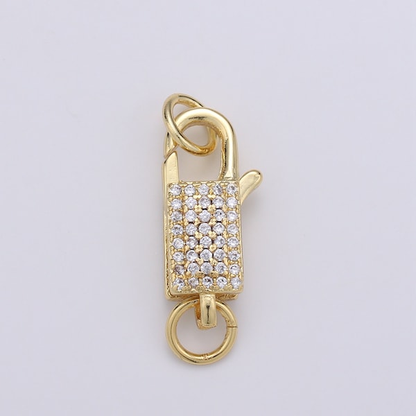 14k Gold CZ Micro Pave Clasp Rectangle Lock Clasp, Interlock Micro pave Clasp Fastener for Bracelet Necklace, SUPP-730