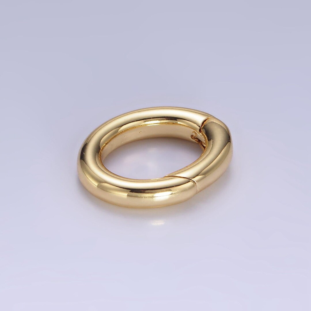 Dainty Gold Spring Gate Ring, Push Gate Ring Mini Oval Ring Charm ...