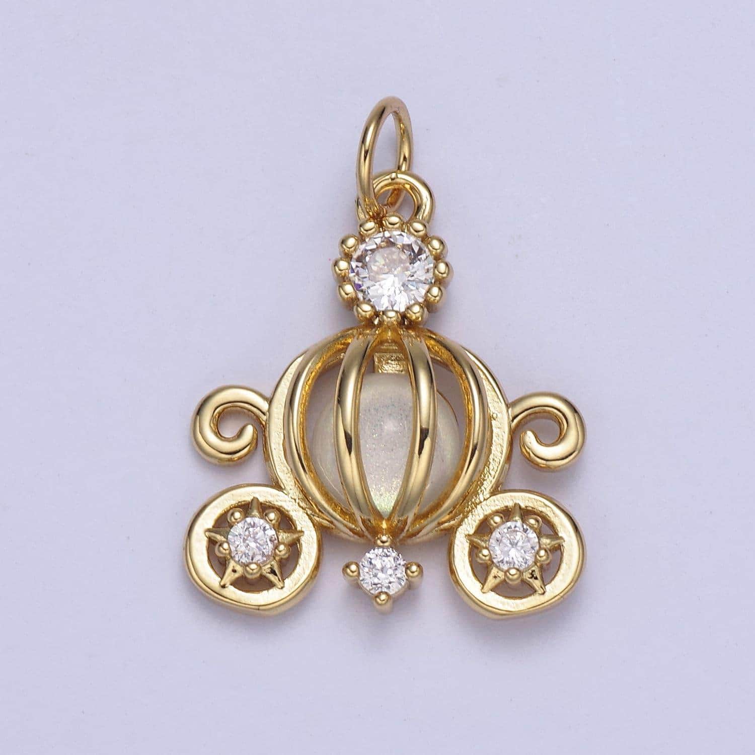 Dainty pumpkin carriage pendant in gold or silver fairytale inspired | diy fashion charm add on necklace bracelet earring | n-871