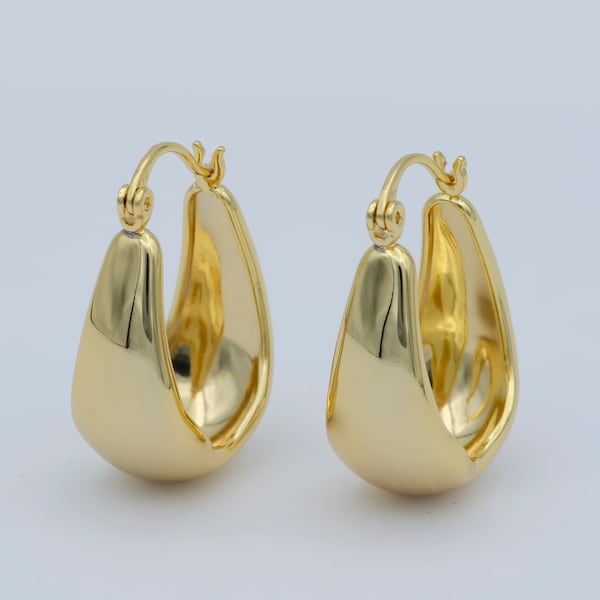 24k Gold Filled Thick Hoops - Gold Thick Hoop Earrings - Chunky Thick Hoops - Light Weight Hoops Dome Earring P264