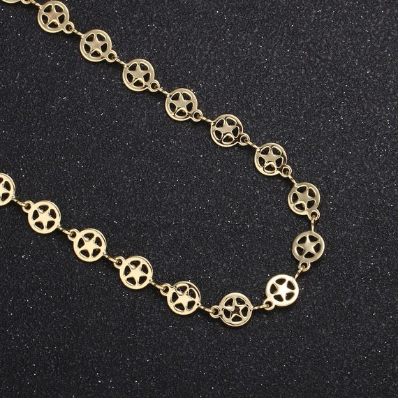 Star of Unity 14K Gold Chain by Yard, Round Disc Charm Chain-, Wholesale bulk Roll Chain for Jewelry Making, Thickness 0.5mm, Roll- 459