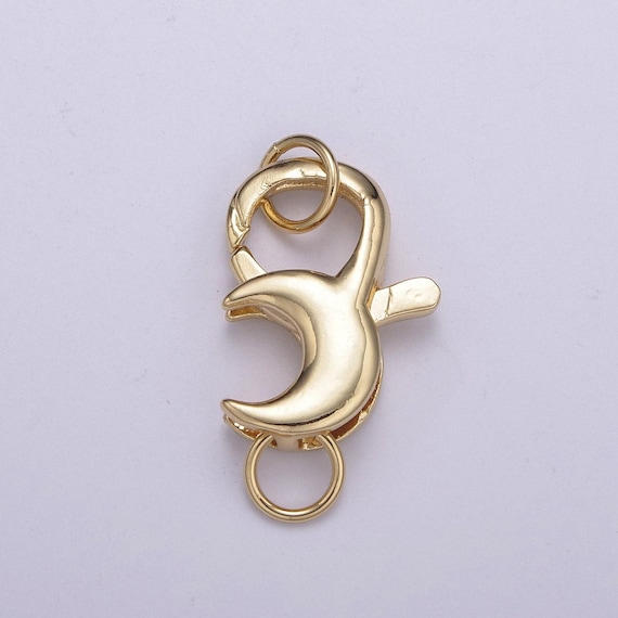 1x gold cresent moon clasp, large spring ring measurement include loops 25.8mm, necklace bracelet component supply for jewelry making, l-572